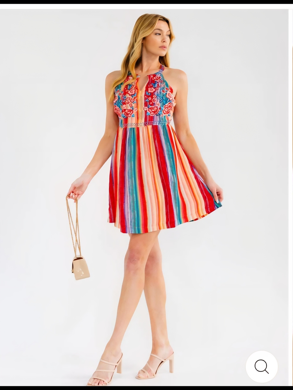 NWT Savanna Jane Embroidered Boho Floral Dress Vibrant Stripe Festival  Sz S